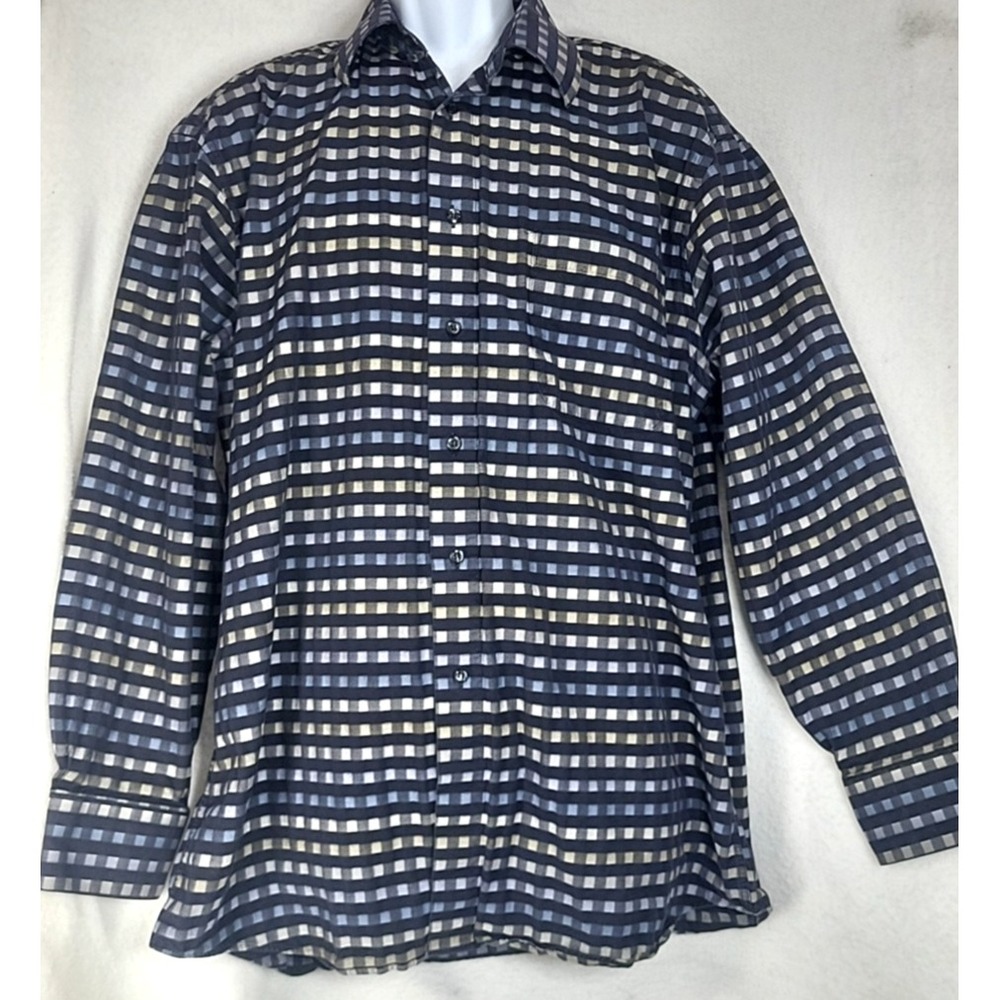 St. Croix Check Plaid Shirt Men's XL Long Sleeve Blue Yellow Button Down U‎ of M